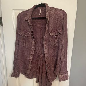 Free people- button up with string- flannel type shirt/ size M